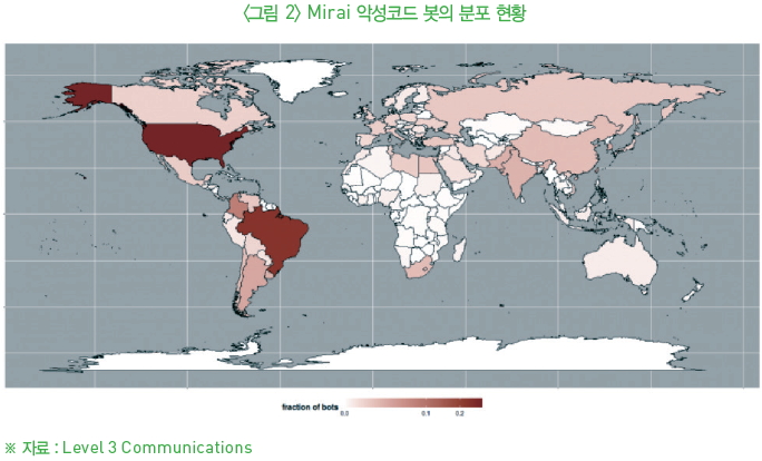 그림2-Mirai 악성코드 봇의 분포 현황