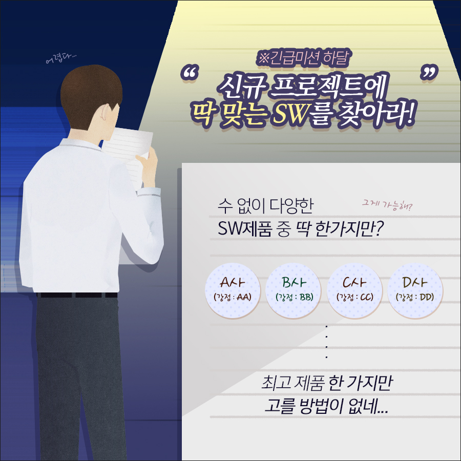 신규 프로젝트를 시작했는데, 도대체 어떤 SW가 딱 맞을지 전혀 모르겠다.