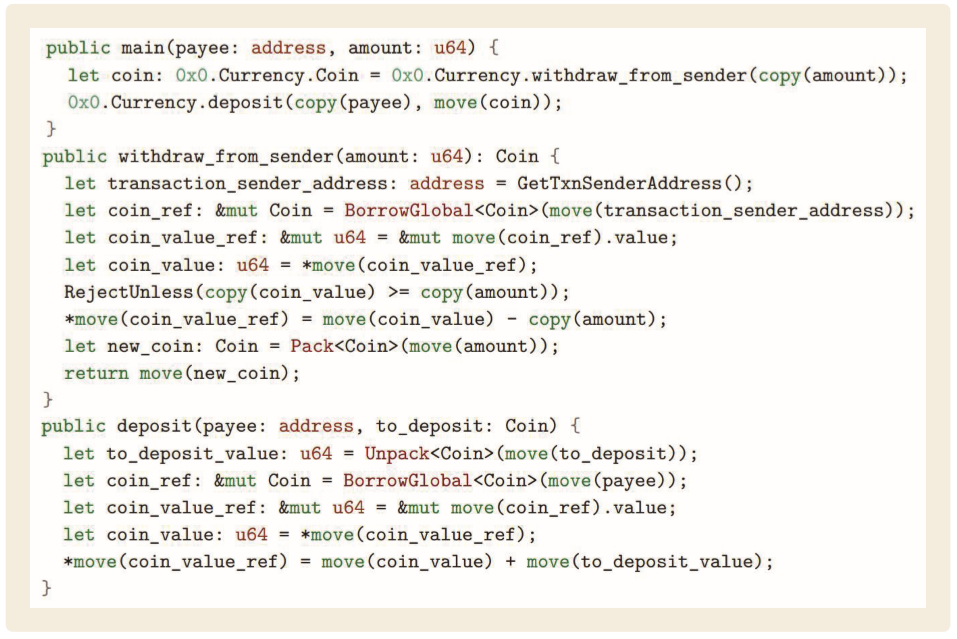 그림 4 무브 언어로 구현된 송금 과정 예시
