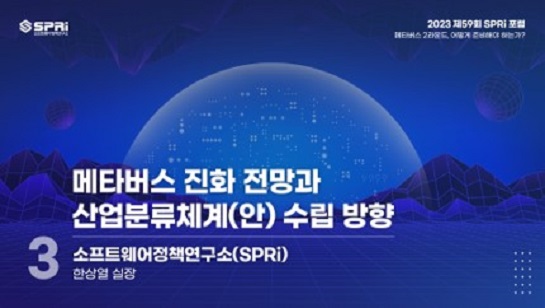 2023 제59회 SPRi 포럼 메타버스 2라운드, 어떻게 준비해야 하는가? 메타버스 진화 전망과 산업분류체계(안) 수립 방향 3.소프트웨어정책연구소(SPRi) 한상열 실장